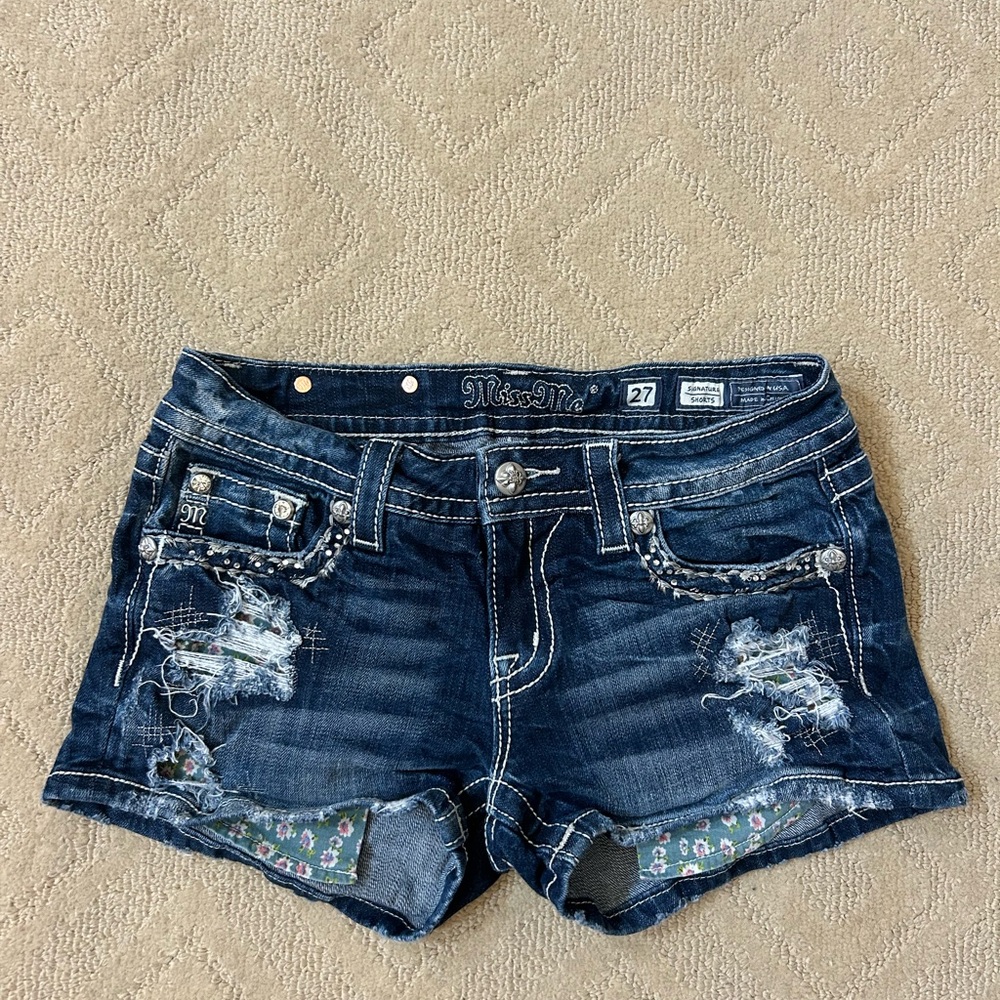 Miss Me Women's Dark Blue Jean Shorts with Embellishments
